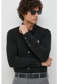 Polo Ralph Lauren koszula bawełniana męska kolor czarny regular z kołnierzykiem button-down. Typ kołnierza: button down, polo. Kolor: czarny. Materiał: bawełna. Długość rękawa: długi rękaw. Długość: długie. Wzór: gładki