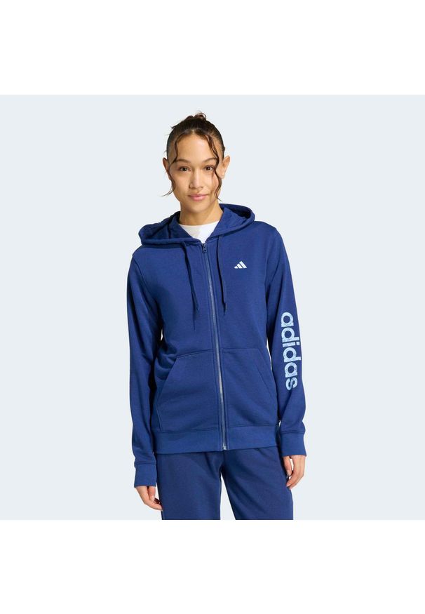 Adidas - Bluza z kapturem damska ADIDAS fitness. Typ kołnierza: kaptur. Kolor: niebieski. Materiał: materiał. Sport: fitness