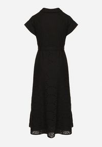 Born2be - Czarna Bawełniana Ażurowa Sukienka na Guziki o Koszulowym Kroju Wiązana Paskiem Grosofia. Okazja: na co dzień. Kolor: czarny. Materiał: bawełna. Wzór: ażurowy. Sezon: lato. Typ sukienki: koszulowe. Styl: casual, elegancki, klasyczny #5