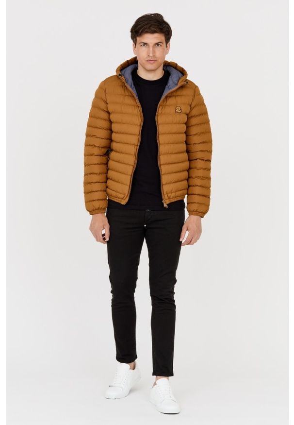 Invicta - INVICTA Brązowa męska kurtka puchowa z kapturem, Rozmiar M. Typ kołnierza: kaptur. Kolor: brązowy. Materiał: puch