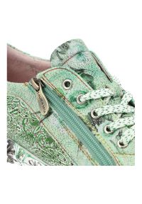 Sneakersy damskie Laura Vita, elastyczne sznurowanie oraz podwyższona podeszwa z nadrukiem na obwodzie, zielone, 06 SL3015-6G. Okazja: na co dzień. Zapięcie: sznurówki. Kolor: zielony. Materiał: jeans. Wzór: nadruk. Sezon: wiosna, lato. Styl: casual #6