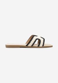 Renee - Beżowo-Czarne Klapki z Geometryczną Cholewką i Haftem Zeramea. Okazja: na co dzień. Kolor: beżowy. Wzór: geometria, haft. Sezon: lato. Styl: casual
