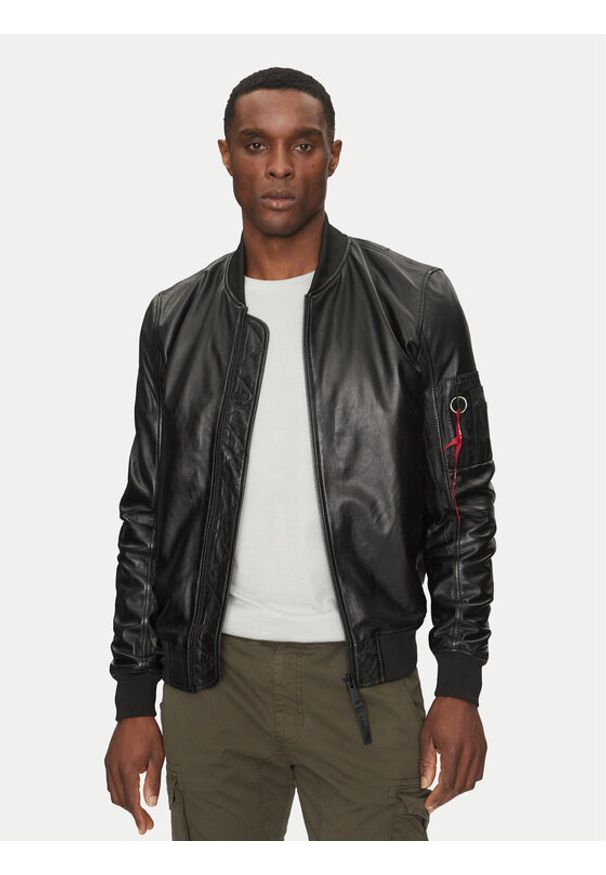 Alpha Industries Kurtka skórzana Ma-1 156141 Czarny Slim Fit. Kolor: czarny. Materiał: skóra