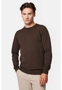 Lancerto - Sweter Brązowy z Bawełną Gładki Morey. Kolor: brązowy. Materiał: elastan, bawełna. Wzór: gładki