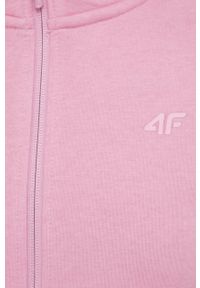 4f - 4F Bluza damska kolor różowy z kapturem gładka. Okazja: na co dzień. Typ kołnierza: kaptur. Kolor: różowy. Materiał: materiał, dzianina. Wzór: gładki. Styl: casual #4