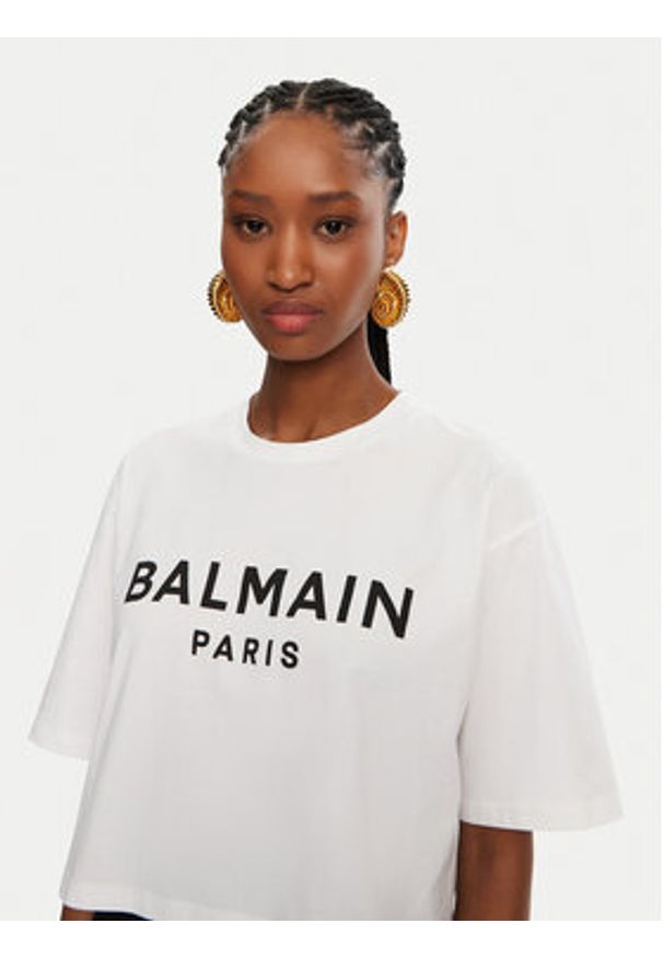 Balmain T-Shirt BF1EE020BB02 Biały Relaxed Fit. Kolor: biały. Materiał: bawełna