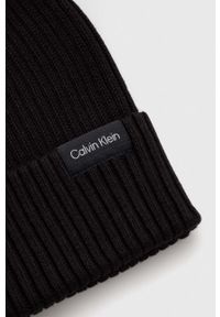 Calvin Klein czapka z domieszką kaszmiru kolor czarny z grubej dzianiny. Kolor: czarny. Materiał: kaszmir, dzianina #2