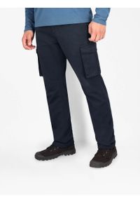 Volcano - Granatowe spodnie bojówki męskie R‑HAMPTER. Kolor: niebieski. Materiał: materiał, bawełna, skóra. Wzór: haft. Styl: klasyczny #1