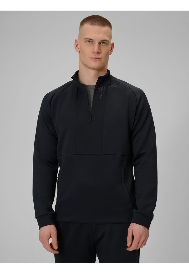 4f - 4F Bluza treningowa regular szybkoschnąca męska - czarna XL. Typ kołnierza: kołnierzyk stójkowy. Kolor: czarny. Materiał: materiał