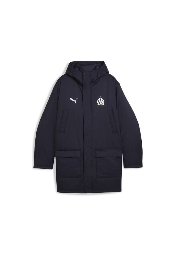 Puma - Męska zimowa kurtka treningowa Olympique Marsylia PUMA. Kolor: biały, niebieski, wielokolorowy. Sezon: zima