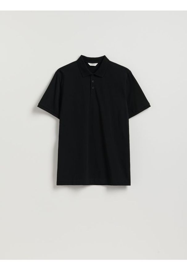 Reserved - Koszulka polo regular fit - czarny. Typ kołnierza: polo. Kolor: czarny. Materiał: bawełna, dzianina