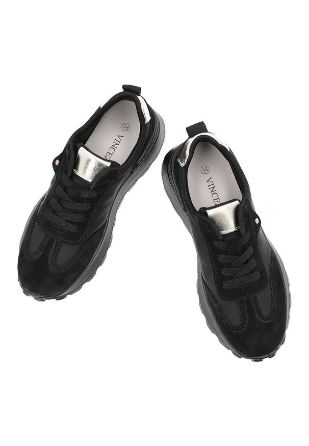 Czarne Sneakersy Vinceza Sportowe Obuwie Damskie. Okazja: na spacer, na co dzień. Kolor: czarny. Materiał: skóra, materiał. Szerokość cholewki: normalna. Sport: turystyka piesza