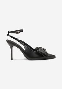 Renee - Czarne Sandały Vices na Szpilce Slingback Ozdobione Kokardą Tilvanea. Okazja: na co dzień. Zapięcie: sprzączka. Kolor: czarny. Wzór: aplikacja. Obcas: na szpilce. Styl: elegancki, casual #3