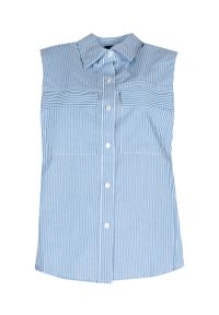 Pinko Koszula "Attutire" | 1V10LW Y7ND | Zeppole Camicia | Kobieta | Biały, Niebieski. Okazja: na co dzień. Kolor: niebieski, biały, wielokolorowy. Materiał: bawełna. Długość rękawa: bez rękawów. Wzór: paski. Styl: casual #6