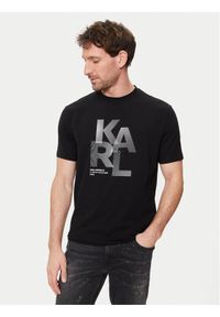 Karl Lagerfeld - KARL LAGERFELD T-Shirt 755037 542221 Czarny Regular Fit. Typ kołnierza: dekolt w karo. Kolor: czarny. Materiał: bawełna #1