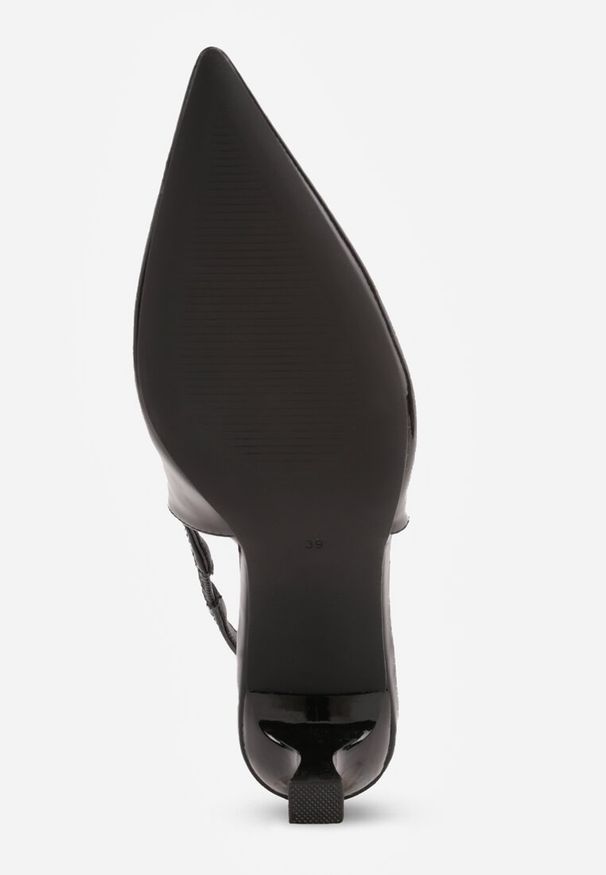 Renee - Czarne Eleganckie Szpilki Slingback VICES z Ozdobną Aplikacją przy Pasku Natera. Zapięcie: pasek. Kolor: czarny. Wzór: aplikacja. Obcas: na szpilce. Styl: elegancki. Wysokość obcasa: średni