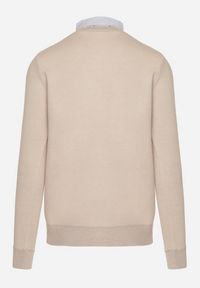 Born2be - Beżowy Sweter z Wełną i Koszulowym Kołnierzykiem Espirra. Okazja: na spotkanie biznesowe, do pracy, na co dzień. Typ kołnierza: kołnierzyk koszulowy. Kolor: beżowy. Materiał: wełna. Styl: biznesowy, casual, elegancki