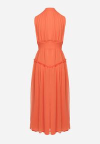 Born2be - Pomarańczowa Sukienka Długa Rozkloszowana z Powlekanymi Guzikami Ingridesa. Kolor: pomarańczowy. Długość: maxi #3