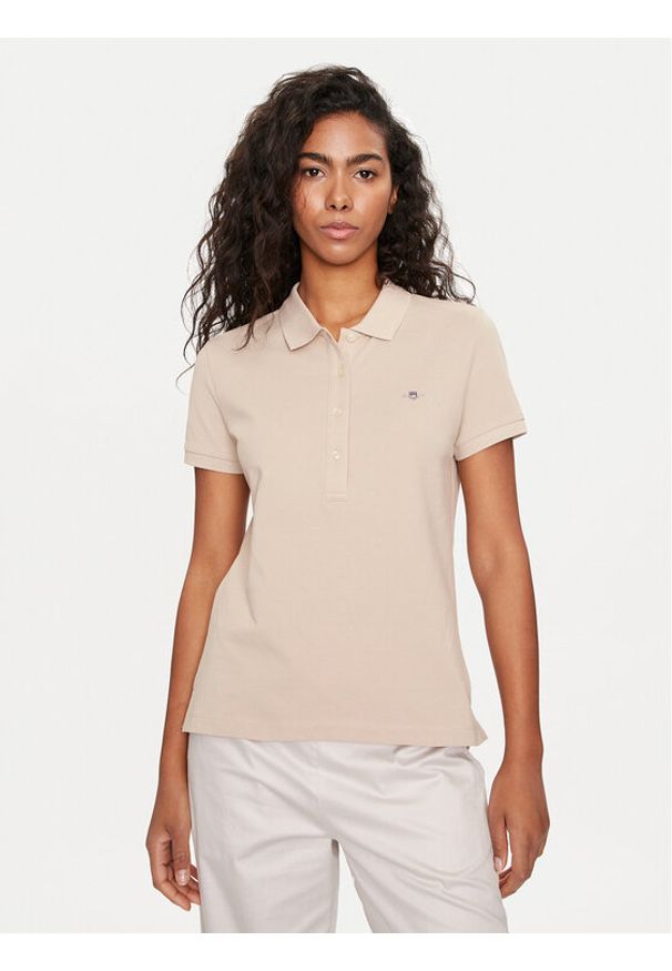 GANT - Gant Polo Shield 4200870 Beżowy Slim Fit. Typ kołnierza: polo. Kolor: beżowy. Materiał: bawełna