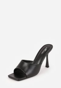 Renee - Czarne Klapki na Szpilce z Kwadratowym Noskiem Peep Toe Avenata. Okazja: na co dzień, na randkę. Nosek buta: otwarty. Kolor: czarny. Materiał: jeans, skóra, koronka. Obcas: na szpilce. Styl: casual #4