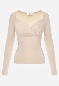 Renee - Beżowa Bluzka Iphicraethon. Kolor: beżowy. Materiał: dzianina. Długość rękawa: długi rękaw. Długość: długie. Wzór: aplikacja #10