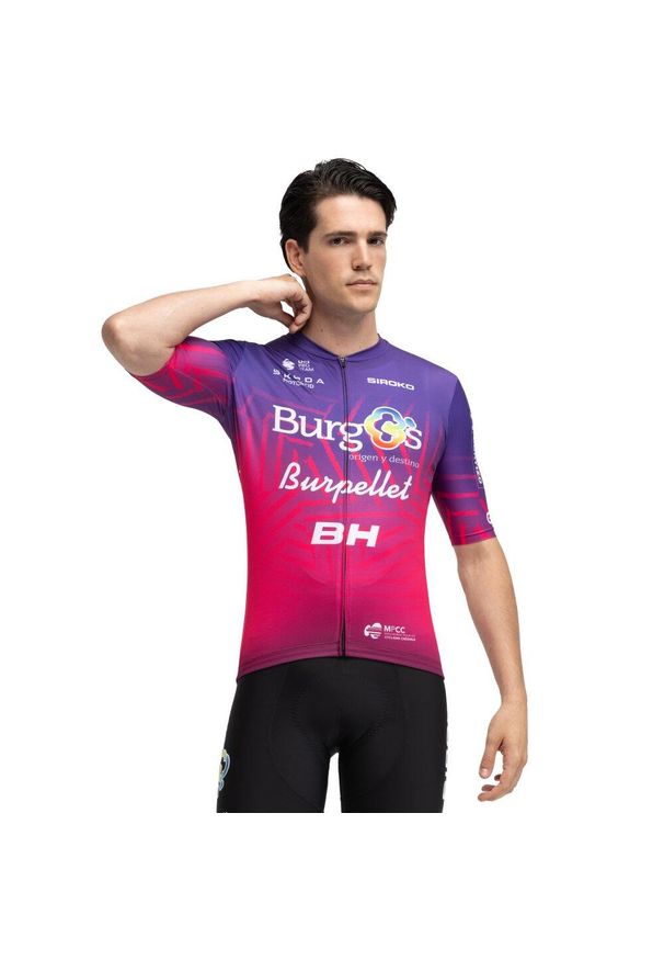 SIROKO - Męska koszulka kolarska z krótkim rękawem Burgos Burpellet BH x Siroko Siroko. Kolor: fioletowy. Długość rękawa: krótki rękaw. Długość: krótkie. Sport: kolarstwo