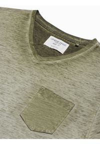 Ombre Clothing - T-shirt męski z kieszonką - oliwkowy melanż V9 S1388 - XXL. Kolor: oliwkowy. Materiał: jeans, bawełna. Wzór: melanż #3
