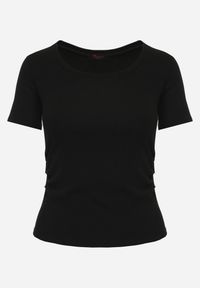 Renee - Czarny T-shirt w Prążki z Marszczeniami po Bokach Nedala. Okazja: na co dzień. Kolor: czarny. Wzór: prążki. Styl: casual, elegancki #4