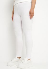Born2be - Białe Bawełniane Legginsy z Gumką w Pasie Mevora. Okazja: na co dzień. Kolekcja: plus size. Kolor: biały. Materiał: bawełna. Styl: klasyczny, casual