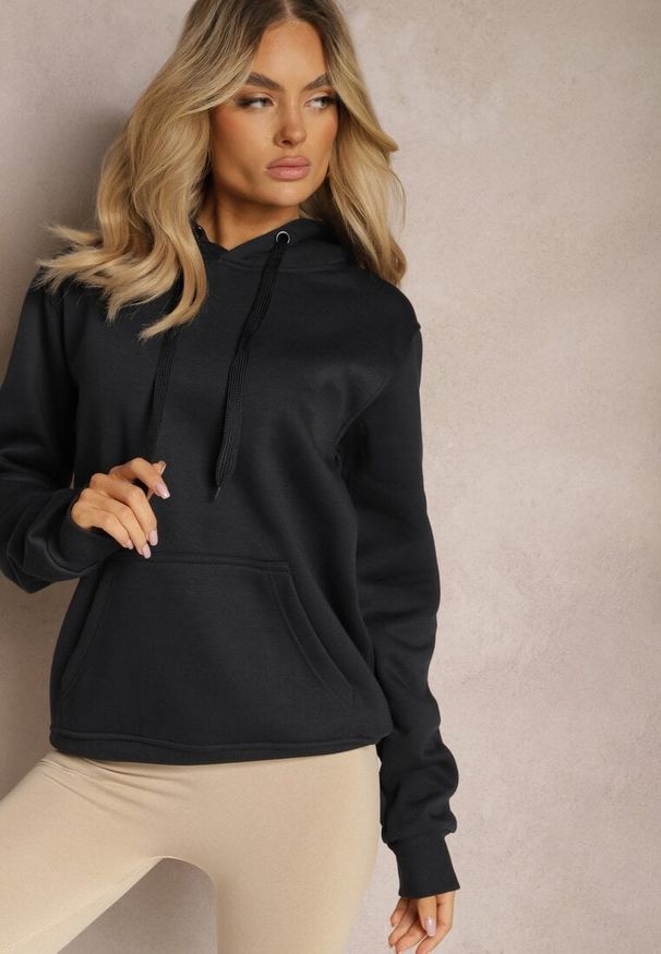 Renee - Granatowa Klasyczna Bluza z Kapturem ze Ściągaczem Mozartia. Okazja: na co dzień. Typ kołnierza: kaptur. Kolor: niebieski. Materiał: jeans. Styl: klasyczny