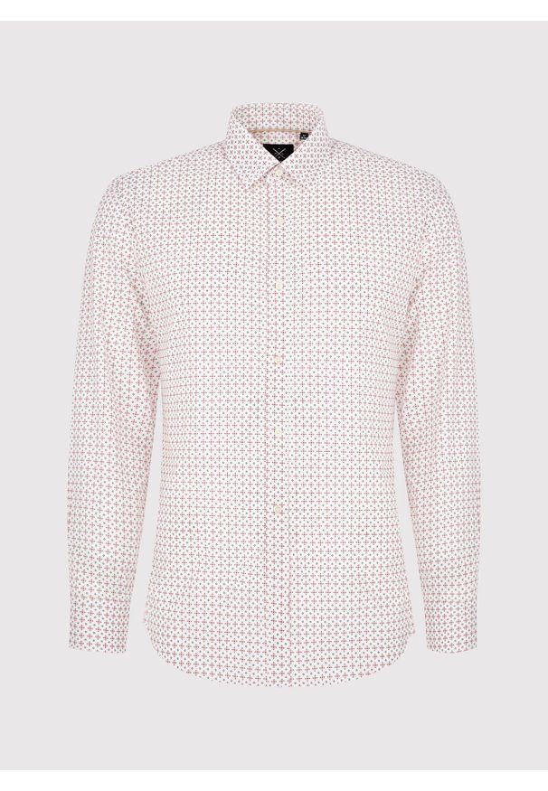 Pako Lorente - PAKO LORENTE – Biała koszula w mikrowzór. Typ kołnierza: kołnierzyk klasyczny. Kolor: biały. Materiał: elastan, bawełna. Długość rękawa: długi rękaw. Długość: długie. Styl: klasyczny