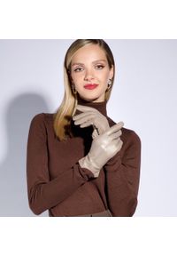 Wittchen - Damskie rękawiczki skórzane z zamszowymi wstawkami beżowe. Kolor: beżowy. Materiał: skóra. Styl: klasyczny #3