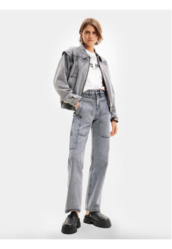 Desigual Jeansy Mackenzie 24SWDD56 Szary Straight Fit. Kolor: szary