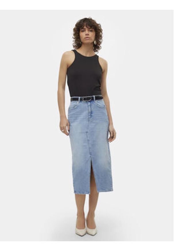 Vero Moda Spódnica jeansowa Veri 10295731 Niebieski Regular Fit. Kolor: niebieski. Materiał: bawełna