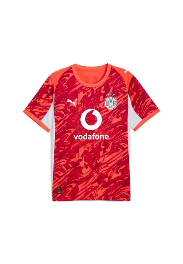 Puma - Męska koszulka bramkarska z krótkim rękawem Borussia Dortmund 25/26 PUMA. Kolor: czerwony, szary, wielokolorowy. Materiał: tkanina. Długość rękawa: krótki rękaw. Długość: krótkie. Sport: piłka nożna
