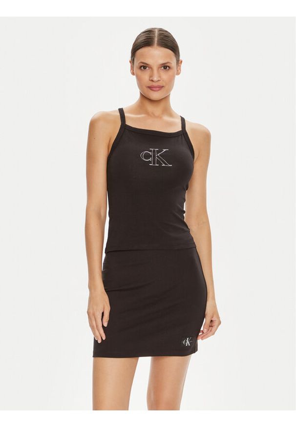 Calvin Klein Jeans Top J20J223623 Czarny Slim Fit. Kolor: czarny. Materiał: bawełna