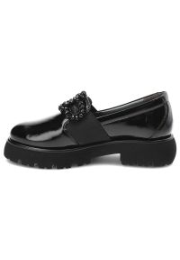 Czarne Mokasyny Armodo Eleganckie Buty Damskie. Okazja: na co dzień. Kolor: czarny. Materiał: lakier. Wzór: aplikacja. Styl: elegancki