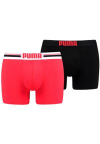 Bokserki treningowe męskie Puma Placed Logo Boxer 2 pack. Kolor: czerwony, wielokolorowy, czarny