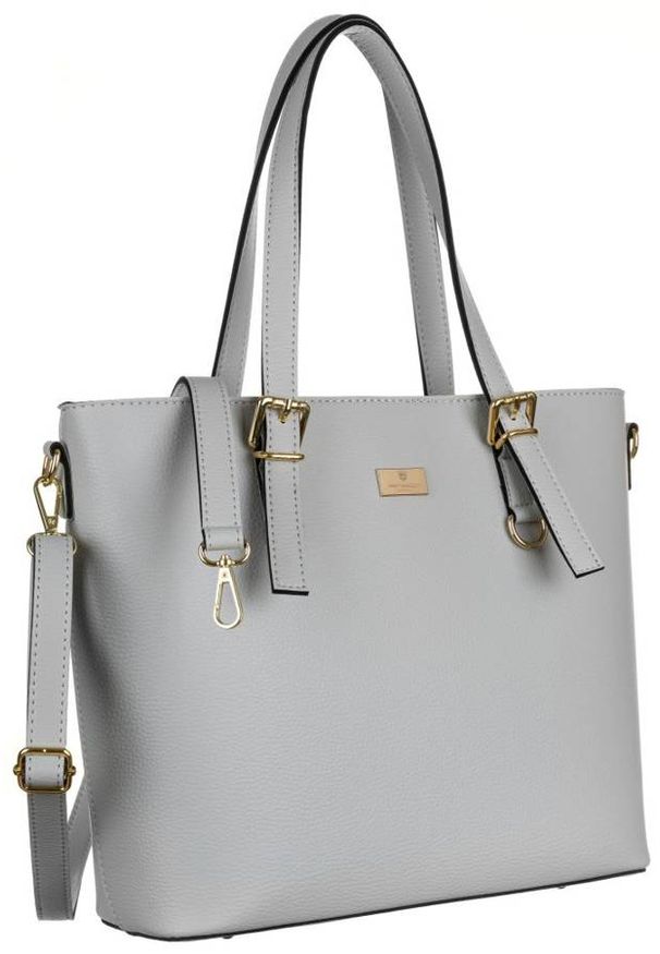 Shopperka szara Peterson PTN T002 GRAY. Kolor: szary. Materiał: skórzane. Styl: klasyczny