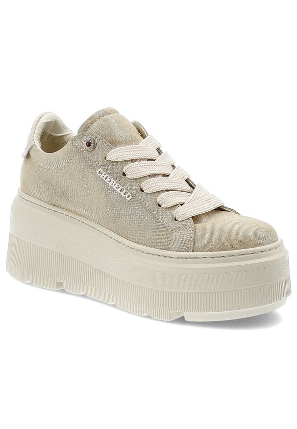 CheBello - Złote Sneakersy Chebello Modne Obuwie Damskie Na Platformie. Zapięcie: sznurówki. Kolor: złoty. Materiał: materiał. Obcas: na platformie. Styl: klasyczny, sportowy, elegancki