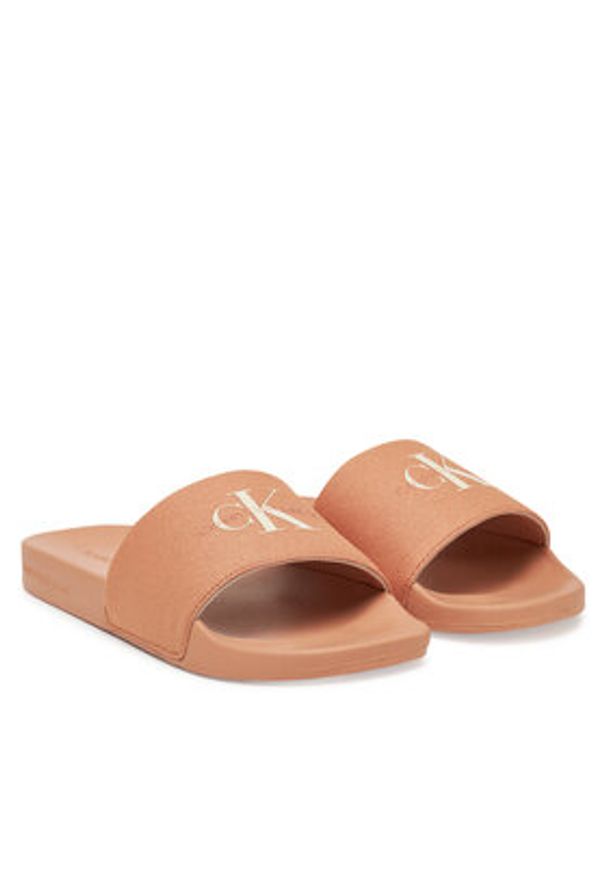 Calvin Klein Jeans Klapki Slide Monogram Wn YW0YW01835 Koralowy. Kolor: pomarańczowy. Materiał: materiał