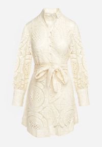 Born2be - Jasnobeżowa Koronkowa ze Stójką i Szerokimi Mankietami Rojas. Typ kołnierza: kołnierzyk stójkowy. Kolor: beżowy. Materiał: koronka. Sezon: wiosna, lato. Typ sukienki: koszulowe #5