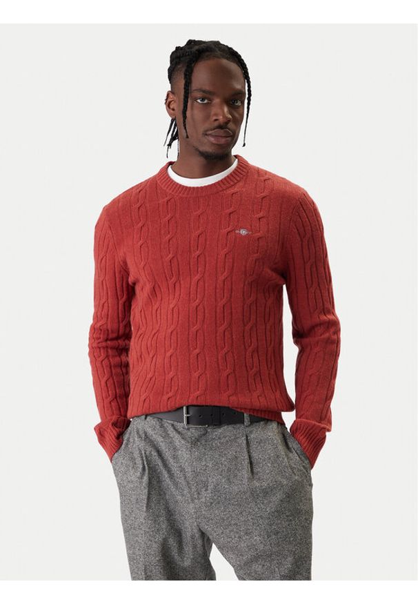 GANT - Gant Sweter 8050213 Czerwony Regular Fit. Kolor: czerwony. Materiał: wełna