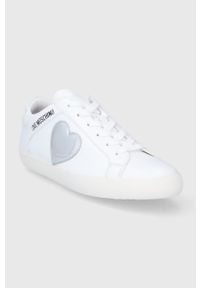 Love Moschino buty skórzane kolor biały. Nosek buta: okrągły. Zapięcie: sznurówki. Kolor: biały. Materiał: skóra #4
