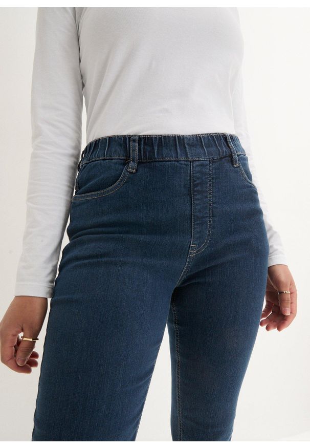 bonprix - Jegginsy high-waist z wygodnym paskiem. Stan: podwyższony. Kolor: niebieski
