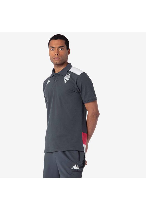 Kappa - Polo AS Monaco Acramy 2024/25. Typ kołnierza: polo. Kolor: szary, wielokolorowy, biały. Sport: piłka nożna