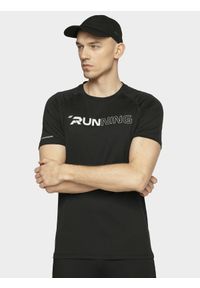 4f - Koszulka do biegania męska. Kolor: czarny. Materiał: dzianina, włókno, materiał, skóra. Długość rękawa: raglanowy rękaw. Sport: bieganie #1