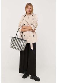 Karl Lagerfeld płaszcz damski kolor beżowy przejściowy oversize. Kolor: beżowy. Styl: klasyczny #6