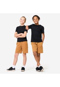 DOMYOS - Koszulka sportowa dla dzieci Domyos. Kolor: czarny. Materiał: prążkowany, bawełna, materiał, tkanina. Sport: joga i pilates #2