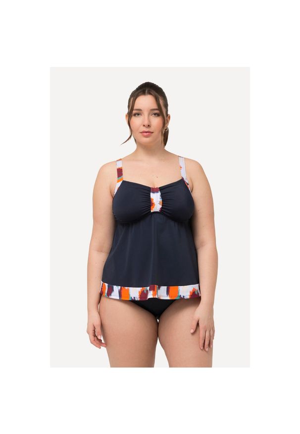 ULLA POPKEN - Damskie Tankini nakrapiany wzór miękkie miseczki regulowane ramiączka. Kolekcja: plus size. Kolor: niebieski. Materiał: elastan, poliamid, materiał